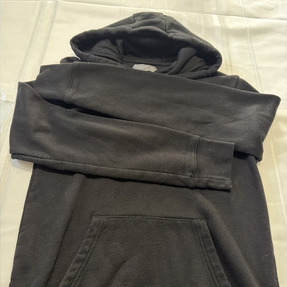 Primark Cares Hoodie Sweatshirt Black XS Kangaroo Pocket Drawstring Fleece